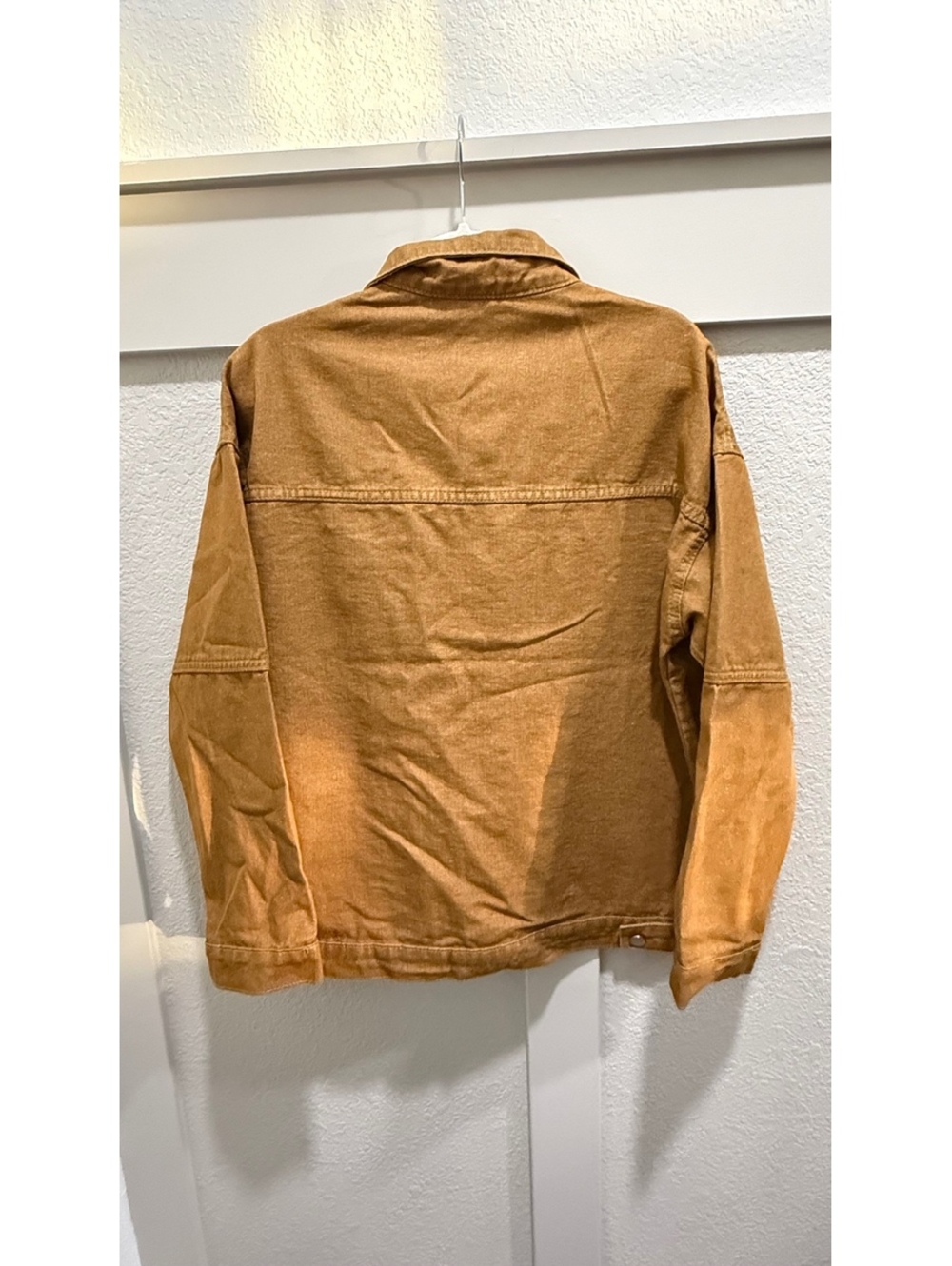 Camel Utility Denim Jacket | Oversized Snap Front Shacket | XL | NWT - Picture 2 of 4